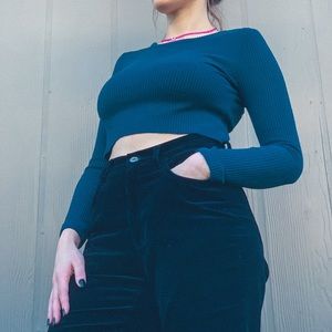 Blue Long Sleeve Crop Top